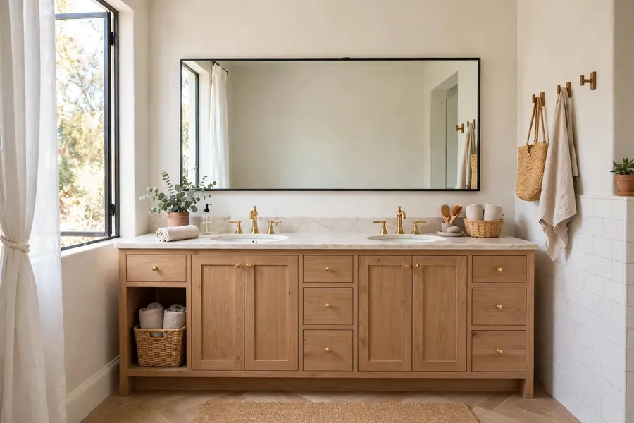 Double vanity with two sinks in a shared bathroom