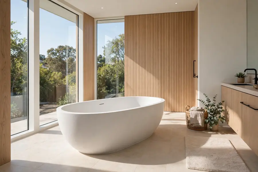 Freestanding oval tub in a modern bathroom