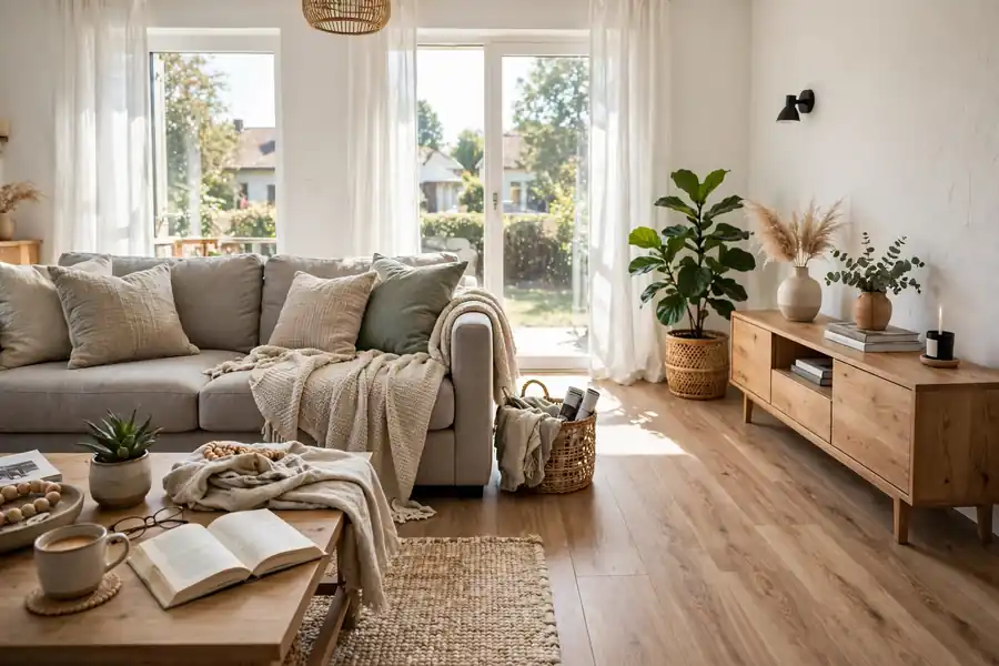 Bright living room with laminate flooring