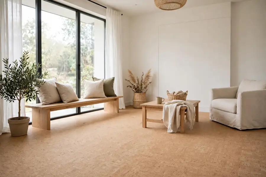 Bright room with soft cork flooring