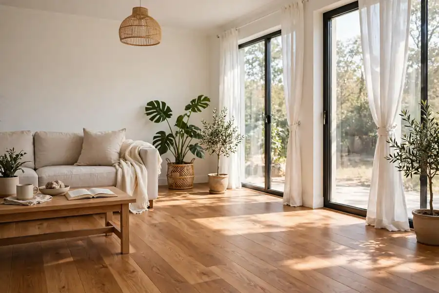 Bright room with certified wood flooring