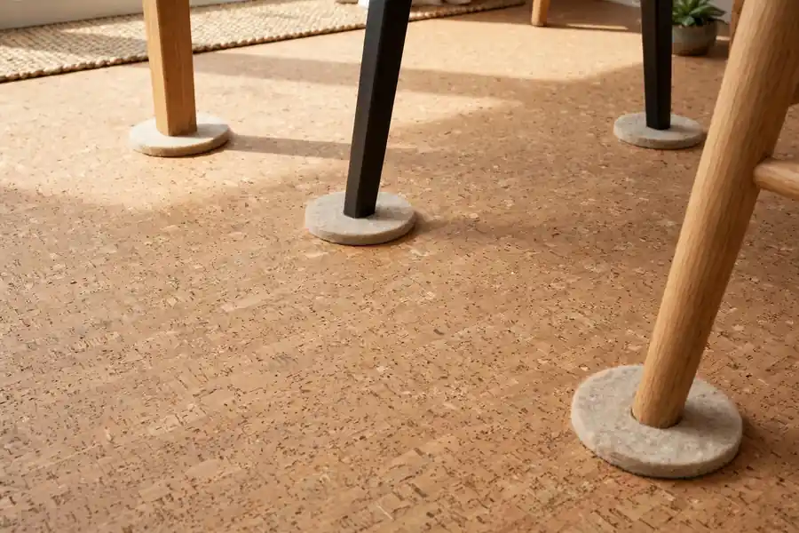 Cork floor with furniture on felt pads