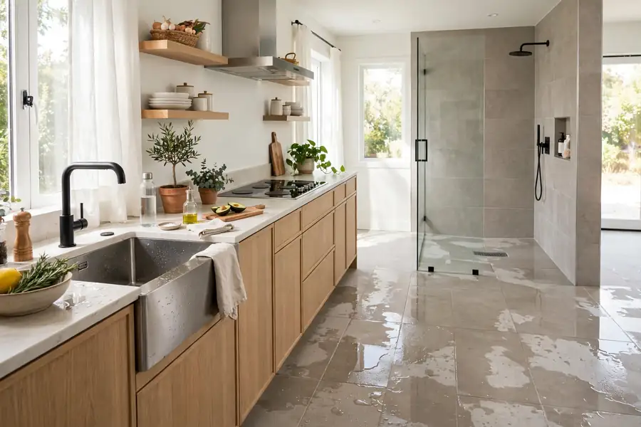 Bright kitchen with tile flooring