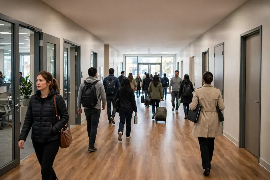 Busy hallway with durable laminate flooring