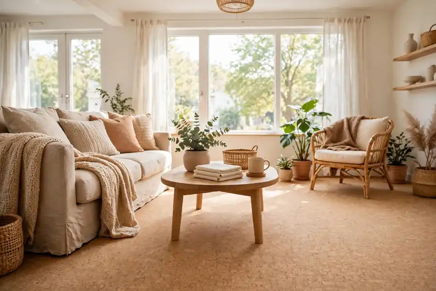 Bright room with soft cork flooring