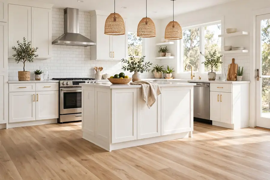 Bright kitchen with SPC vinyl plank flooring