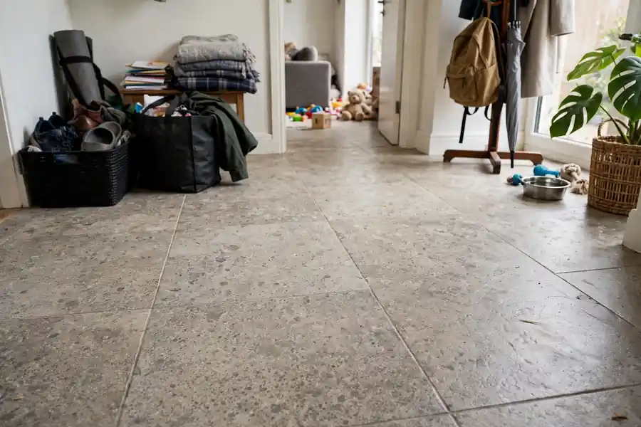 Tough porcelain tile floor in a busy home