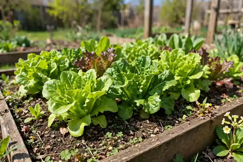 Lettuce growing in a spring garden bed