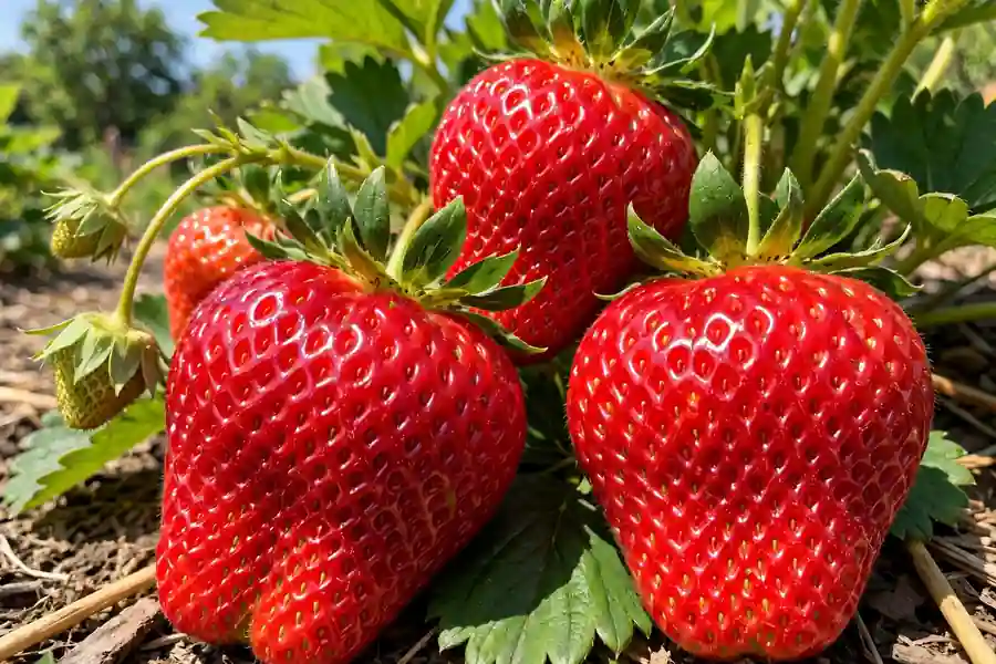 Large sweet strawberries in full sun