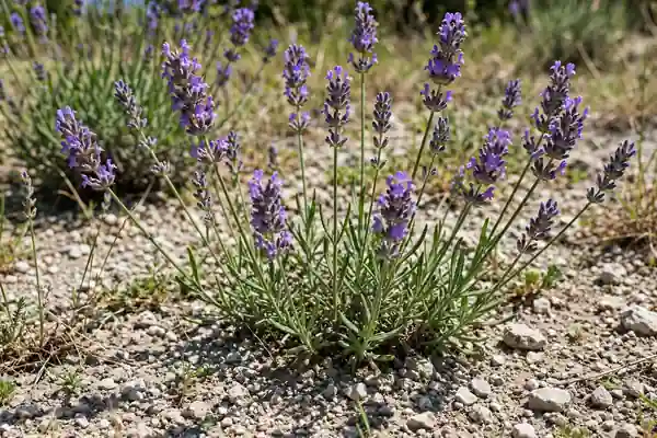 Lavender growing in full sun in light gravelly soil
