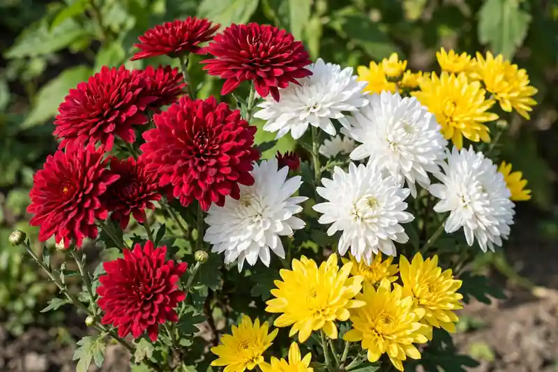 Chrysanthemums in red, white and yellow