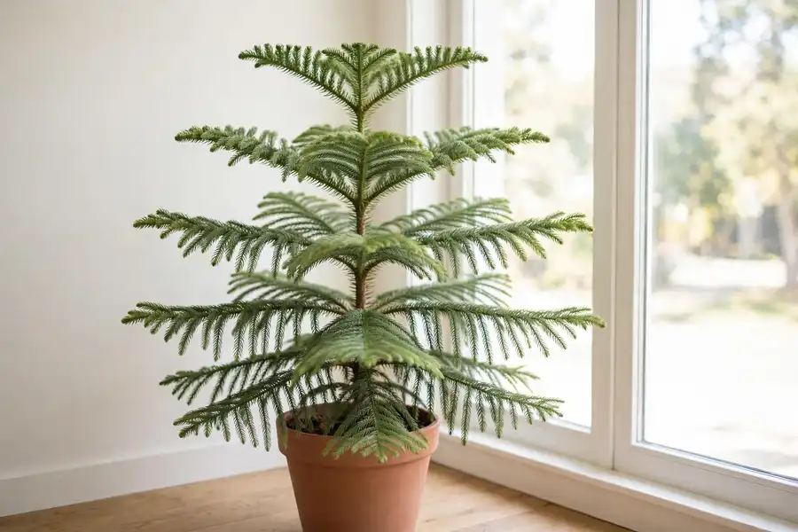 Norfolk Island pine in a pot near a bright window