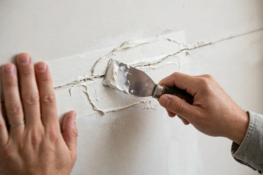 Paper tape smoothed over a hairline crack