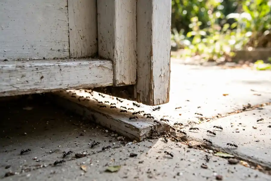 Ants entering through a gap at a door frame