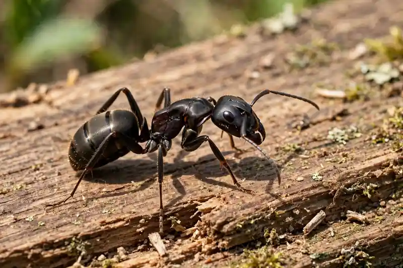 Large black carpenter ant on wood