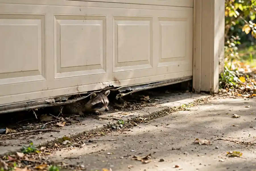 Gap under a garage door where animals can enter