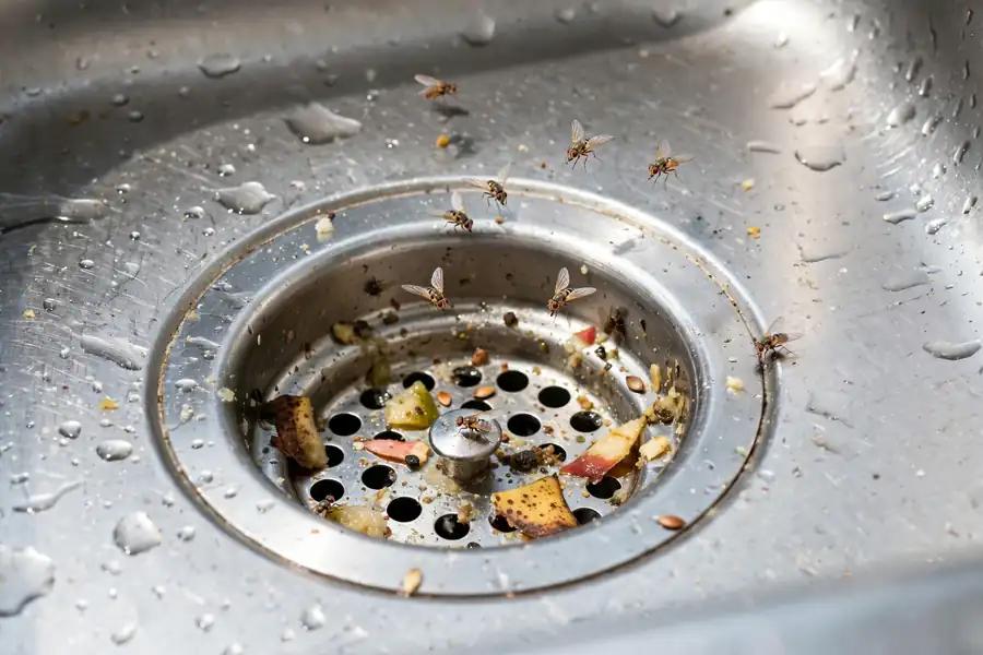 Kitchen sink drain where fruit flies can breed
