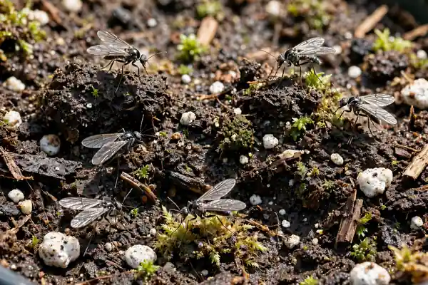 Fungus gnats on damp potting soil