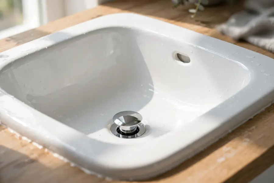 Bathroom sink with its stopper and overflow hole