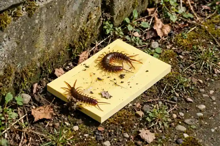 Sticky trap placed where centipedes travel