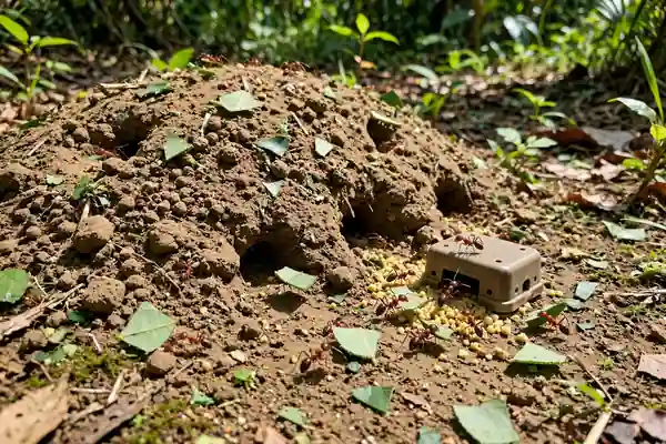 Ant bait placed at a leaf cutter ant mound