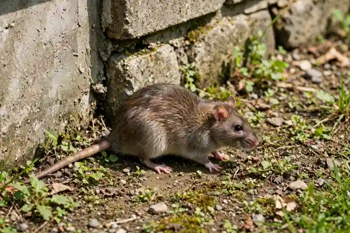 Norway rat near a foundation