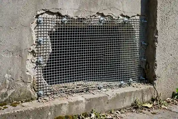 Wall gap sealed with steel mesh
