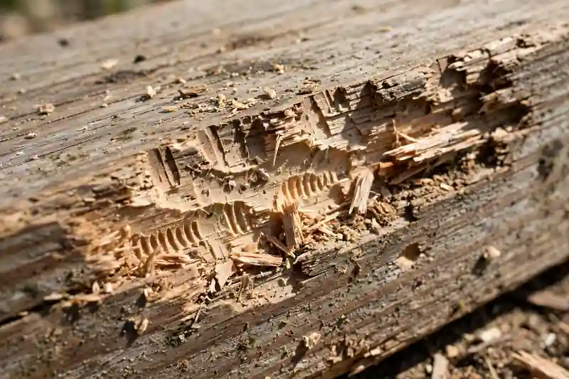 Rat gnaw marks on wood