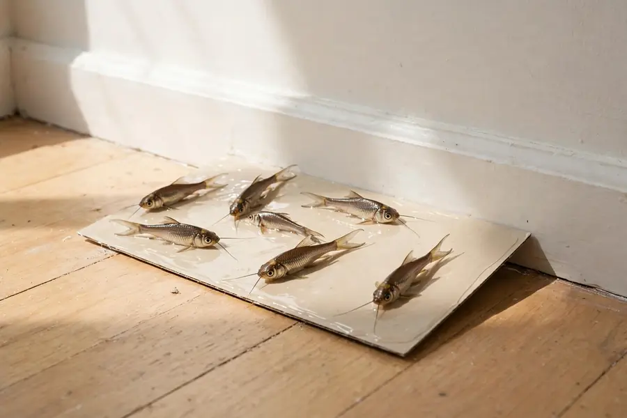 Sticky trap placed along a wall for silverfish