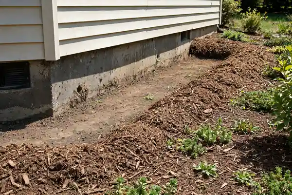 Mulch kept back from a house foundation