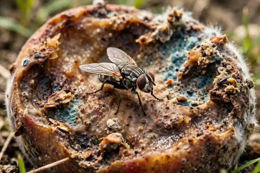 Housefly on rotting food